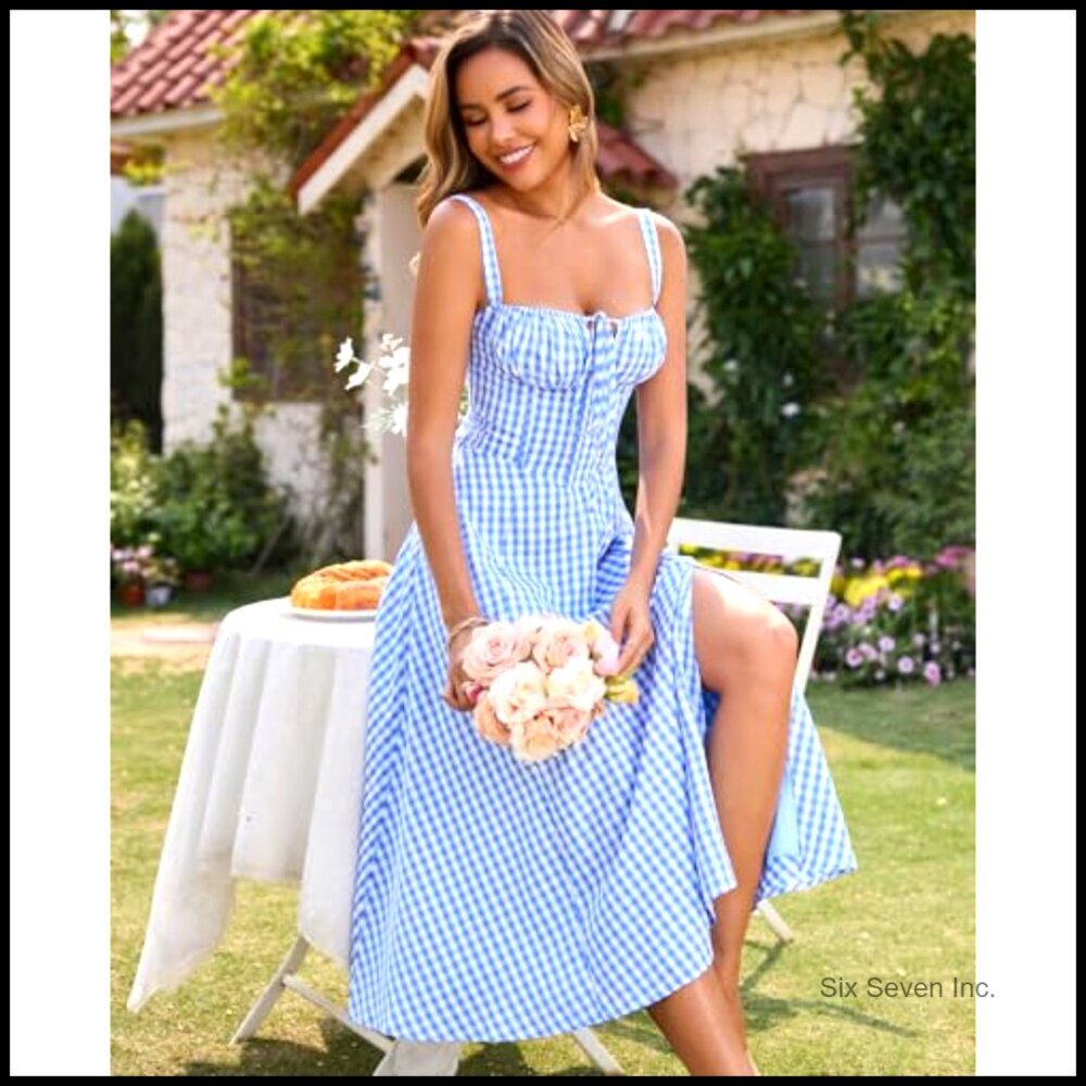 Floral Midi Corset Dress Lace Up A-Line Sundress Wedding Guest Tea Party - Picture 5 of 6
